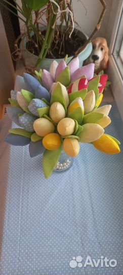 Букет тюльпанов из ткани текстиль ручная работа