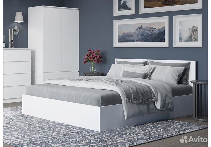 Кровать двухспальная IKEA белая графит 160*200