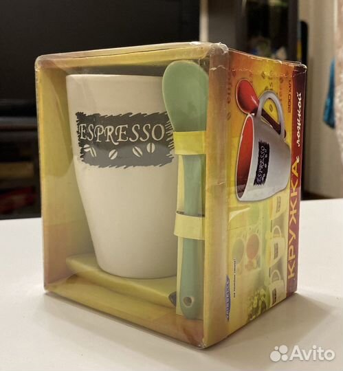 Кружка керамическая с ложкой