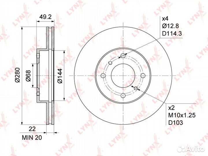 Диск тормозной передний (280x22) nissan Almera(N16