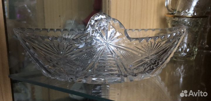 Хрустальная конфетница ладья СССР