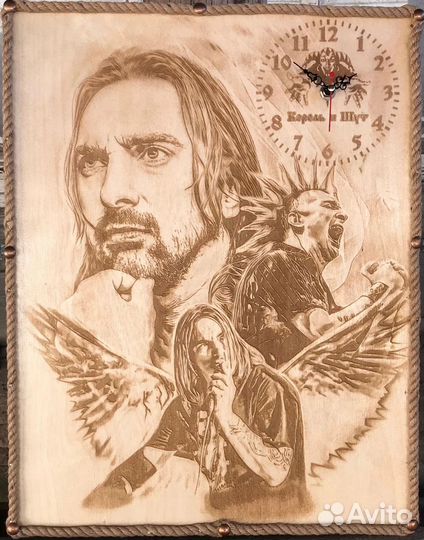 Часы картина выжженые на дереве