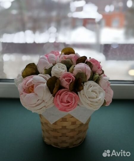 Зефирные букеты из пионов и роз / Зефирные цветы