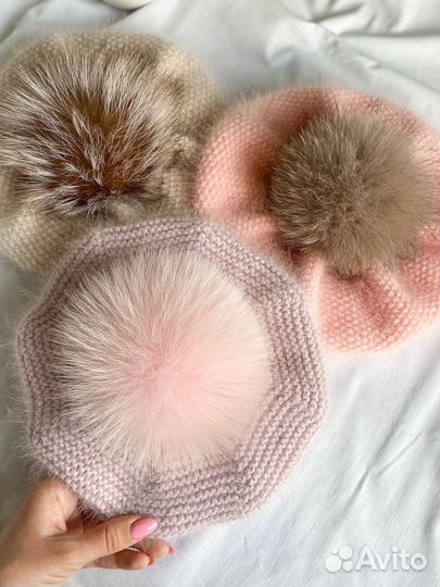 Берет детский с помпоном и снуд из ангоры