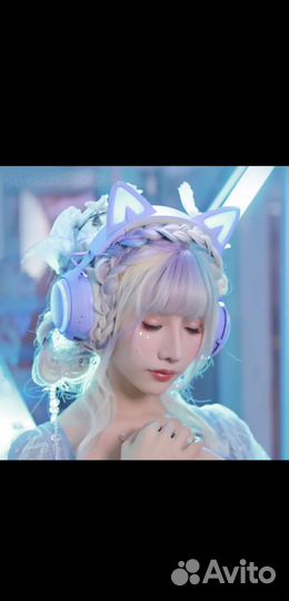 Наушники игровые кошки RGB с микрофон