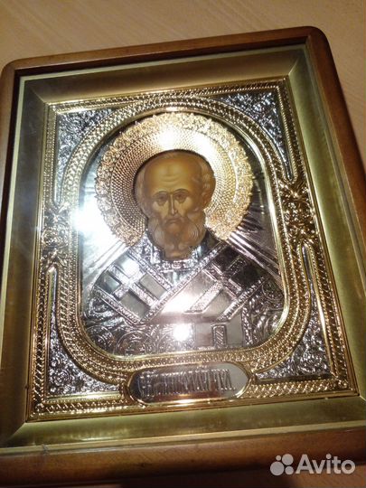 Икона николай чудотворец серебро с позолотой