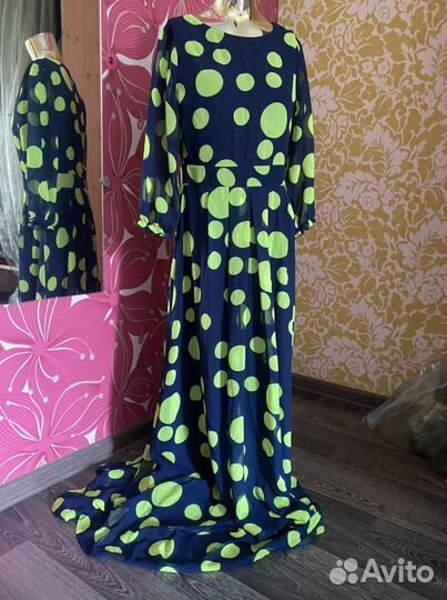 Платья Desigual, платье в горох, бохо длинное S