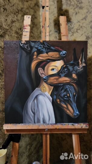 Картина маслом на холсте Доберманы