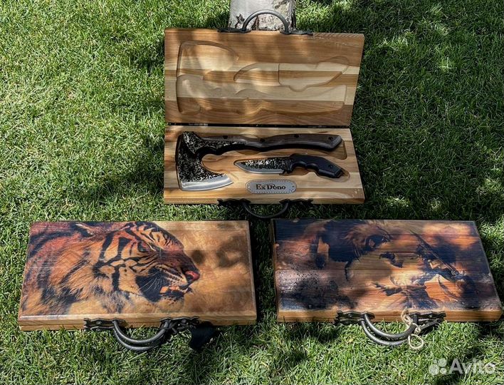 Набор топор и нож в деревянном кейсе