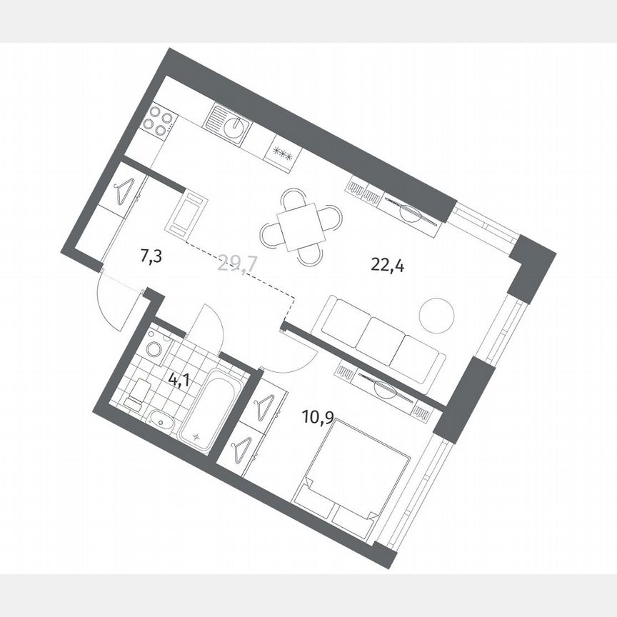 1-к. квартира, 44,8 м², 11/12 эт.
