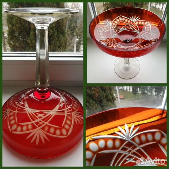 Вазы на ножке цветное стекло СССР