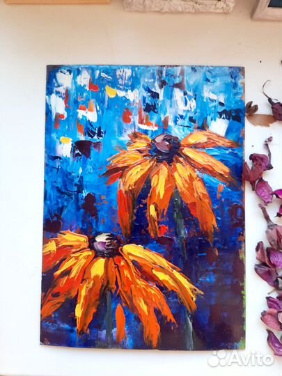 Интерьерная картина ручная работа 21,5х30.Цветы