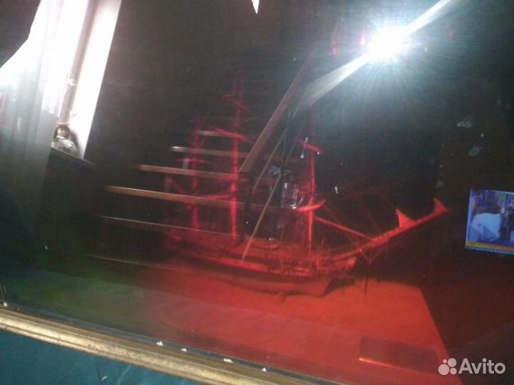 Антикварная картина панорама фригат