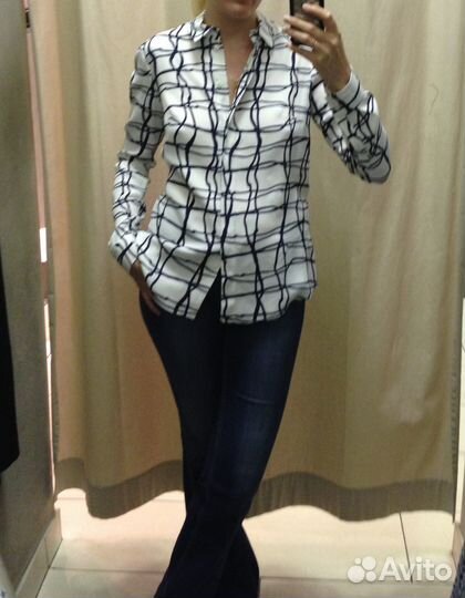 Vassa&Co блузка рубашка белая с синим. Новая