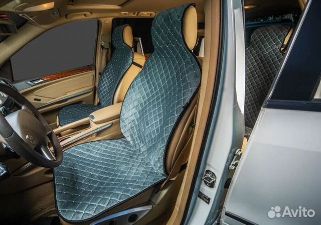 Накидки на сиденья ромб, велюр серый, белая нит