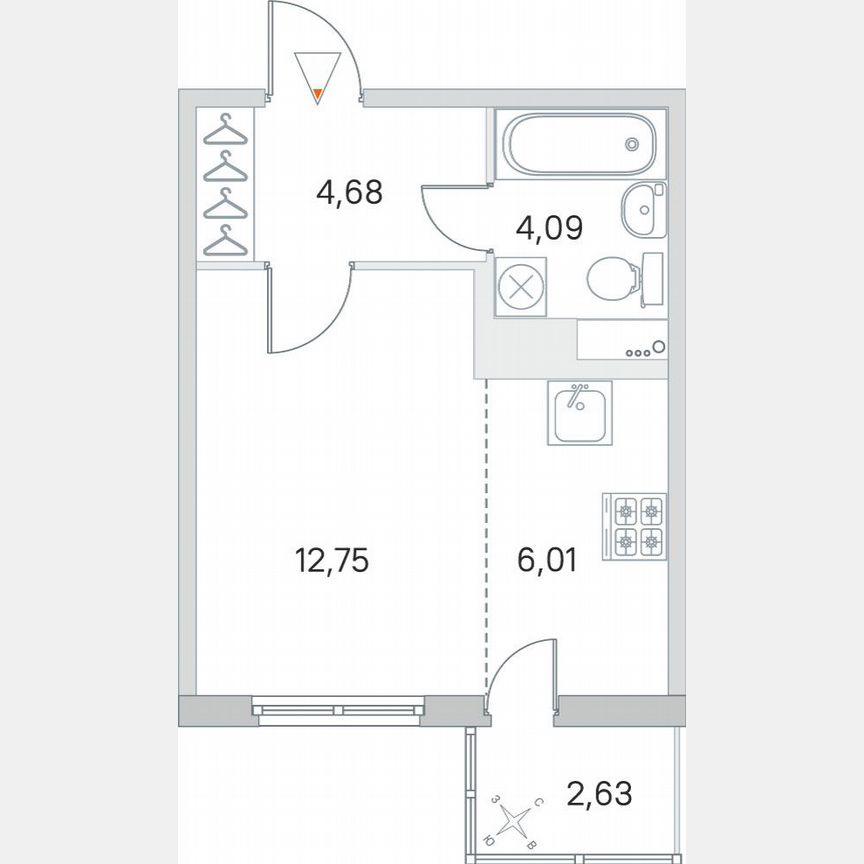 Квартира-студия, 28,3 м², 4/8 эт.