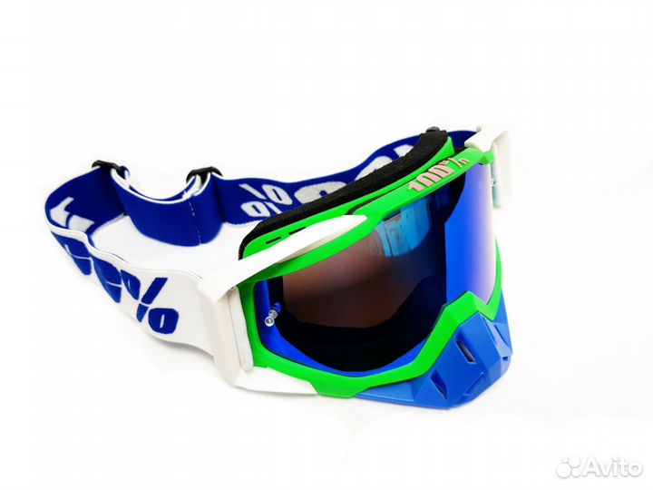 Мотокросс очки 100 Racercraft (зелено-сине-белый)