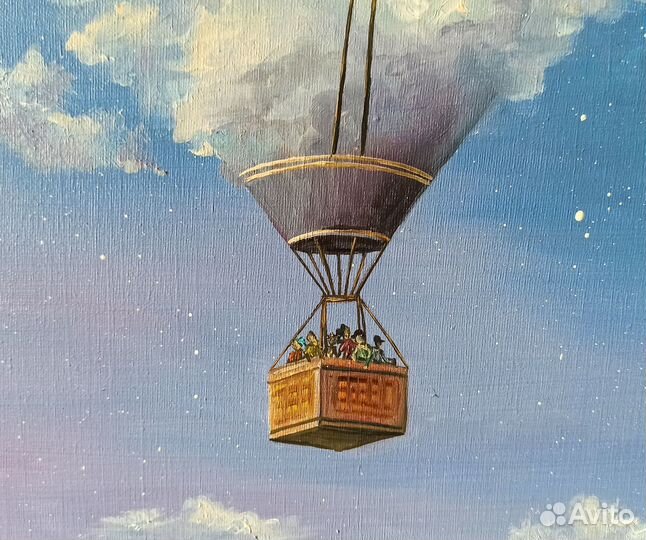 Картина воздушный шар из облаков маслом на холсте