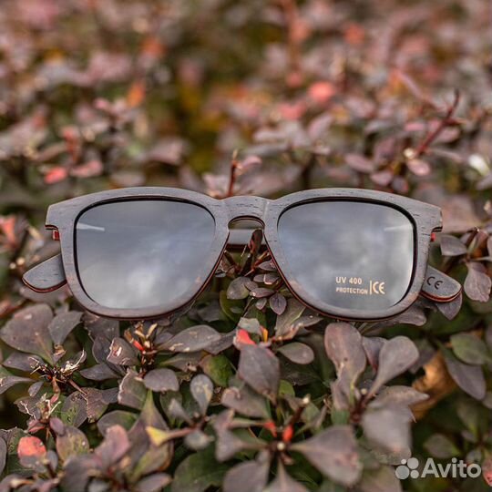 Деревянные солнцезащитные очки вайфареры чёрные