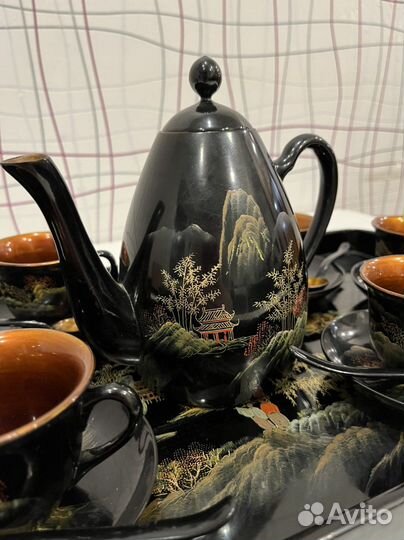 Китайский деревянный чайный сервиз набор гохуа