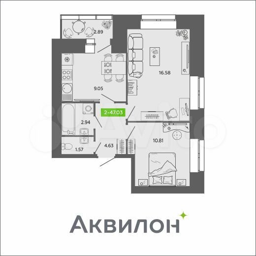 2-к. квартира, 47 м², 9/11 эт.