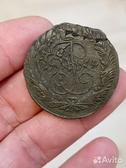 2 копейки 1764 года перечекан