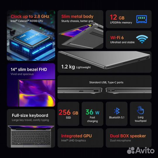 Новый ноутбук 15,6-дюймовый, 16/512 гб, N5095, Win