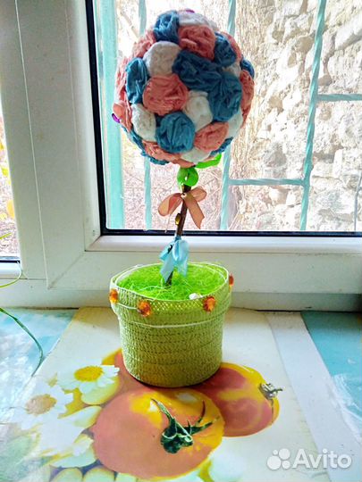 2 цветка искусственных ручной работы для декора