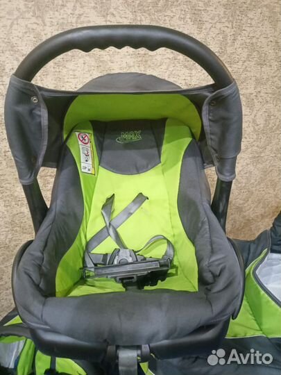 Продам коляску детскую 3 в 1 серо-салатового цвета