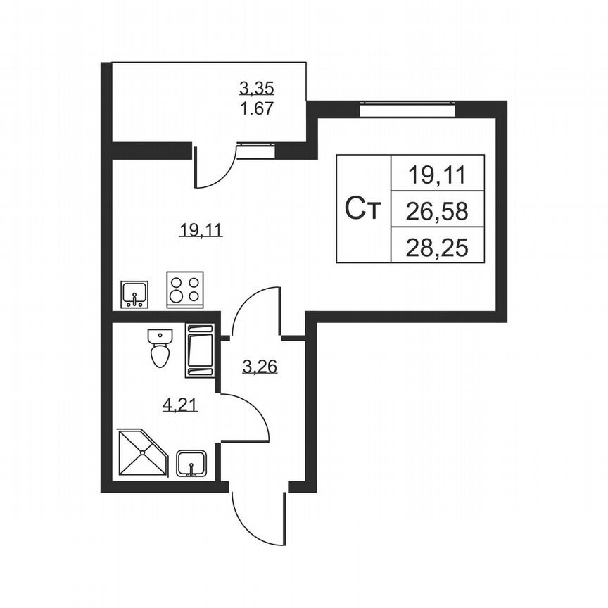 Квартира-студия, 28,3 м², 4/19 эт.