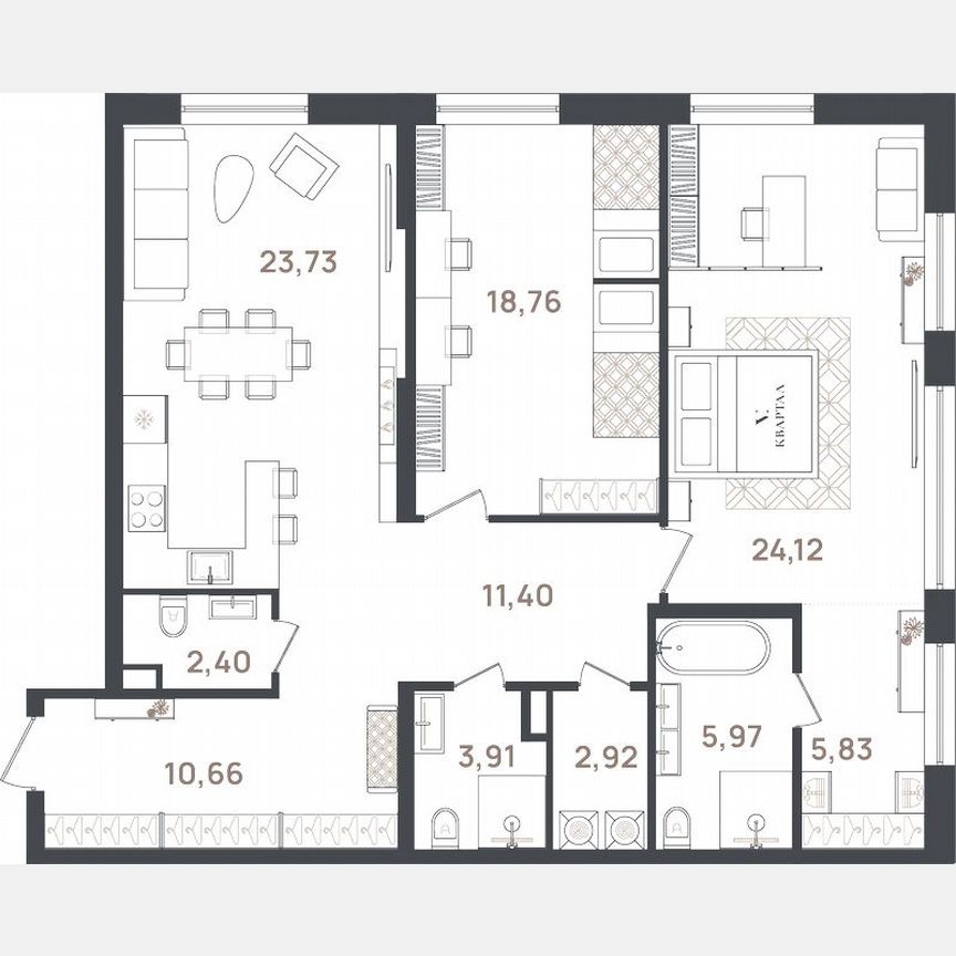 2-к. квартира, 109,7 м², 2/3 эт.
