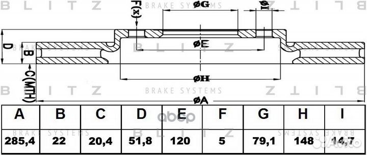 Диск тормозной передний вентилируемый BS0369 Blitz