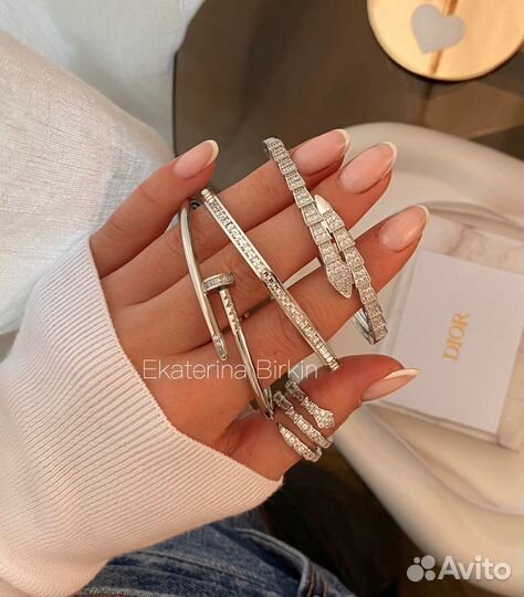 Браслет cartier гвоздь цвет серебро с камнями