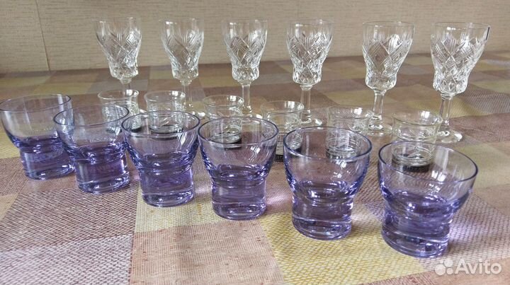 Хрустальные фужеры СССР и рюмки (цв.стекло), Чехия