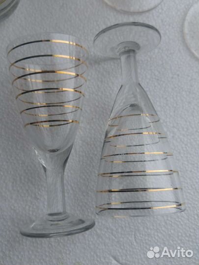 Фужеры рюмки СССР с золотым рисунком