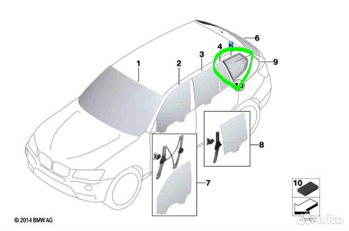 Стекло кузовное глухое заднее правое Bmw X3 F25