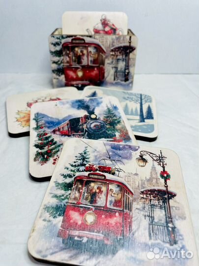 Подставки для стаканов, набор + бокс