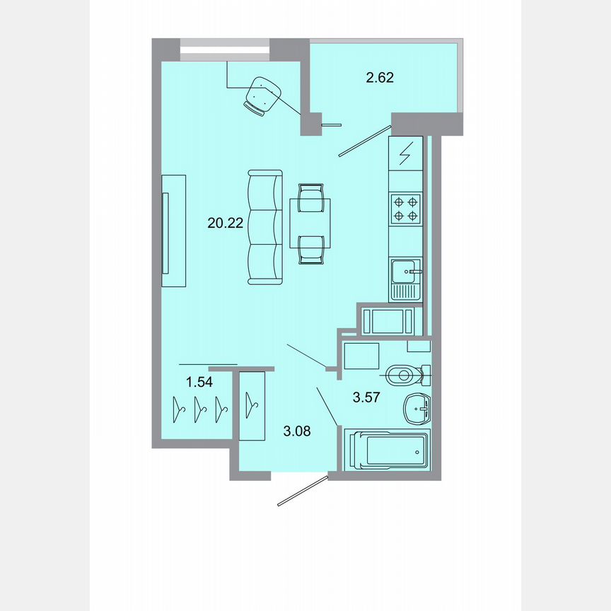 Квартира-студия, 28,9 м², 12/15 эт.