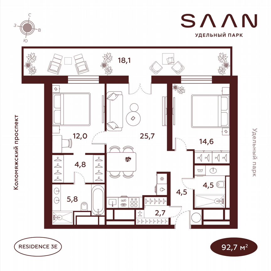 2-к. квартира, 92,7 м², 23/23 эт.