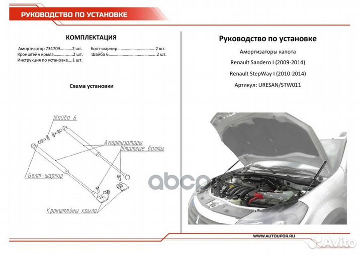 Амортизаторы капота (2 шт.) Renault Sandero / S