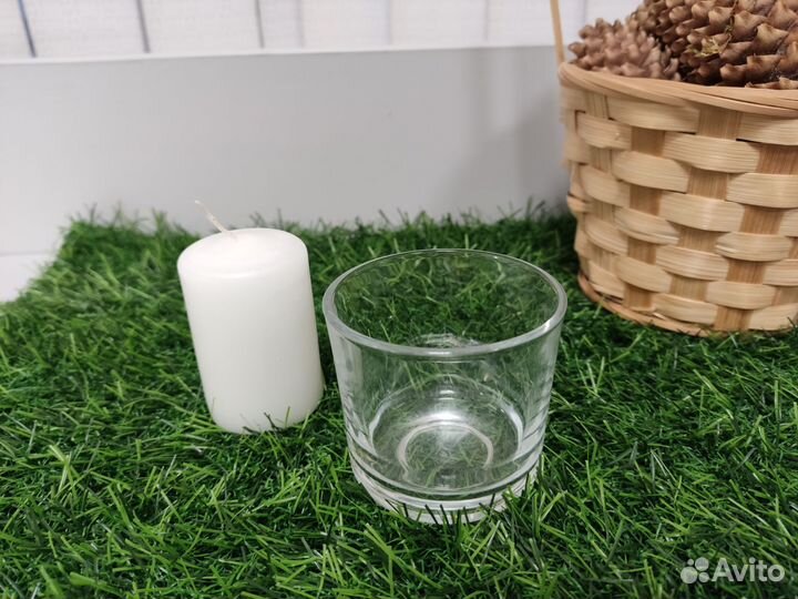 Подсвечник стакан стекло Икея и свеча столбик