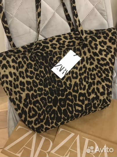 Zara сумка шоппер леопардовая