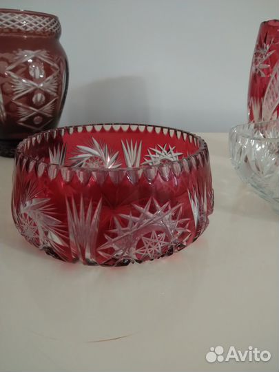 Вазы цветной хрусталь Германия, Чехословакия