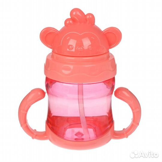 Поильник с трубочкой, 240 мл, с ручками, цвета мик