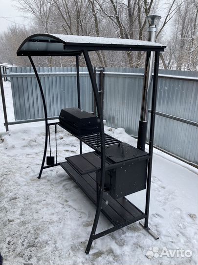 Мангал с печью под казан и крышей