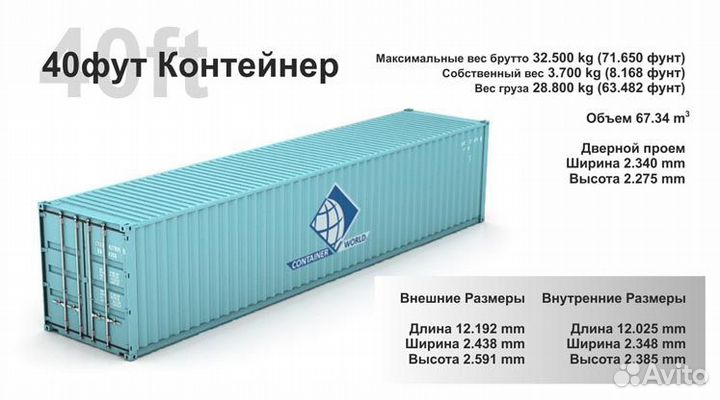 Контейнер Морской 40 футовый (12 метров),Новые и с