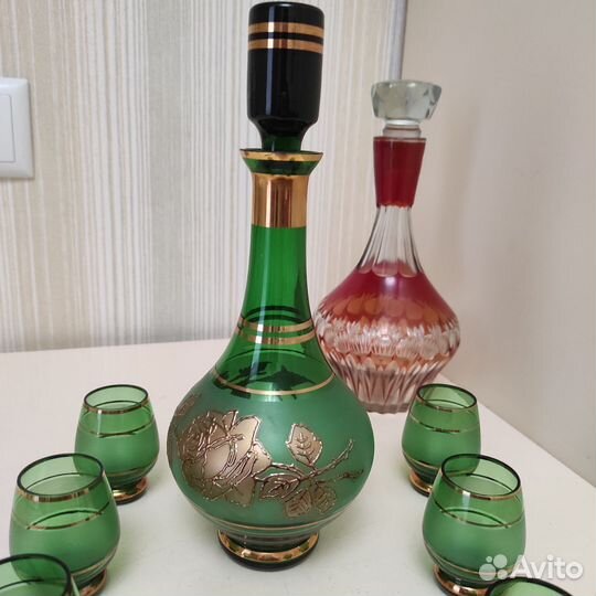 Штофы и рюмки Богемия Зеленое стекло