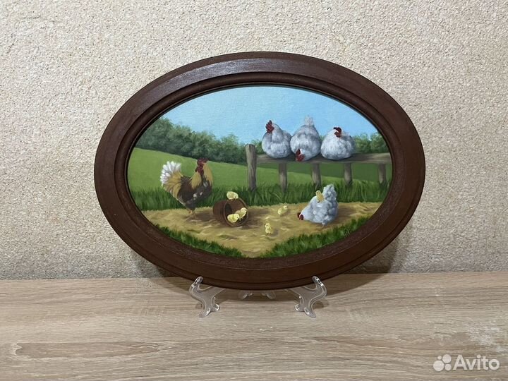 Картины масло холст, курочки, петухи, цыплята