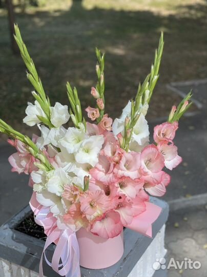 Гладиолусы в шляпной коробке