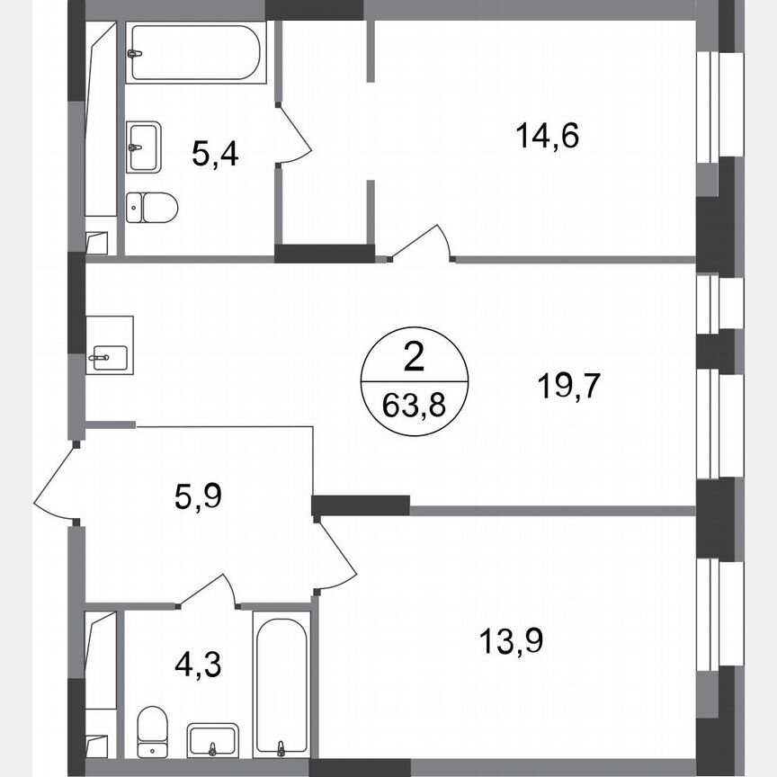 2-к. квартира, 63,8 м², 20/20 эт.